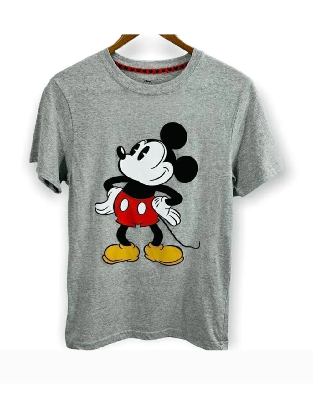 Disney Mickey Mouse Flocked Graphic Tee Gray Retro Cartoon T Shirt Small